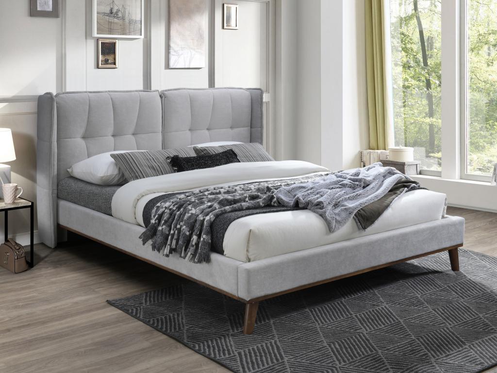 Unique Cama 160 x 200 con cabecero capitoné - Lin - Gris claro - KERANO