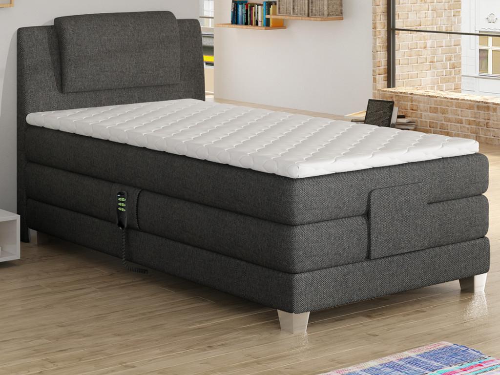 Boxspring con cabecero de cama + somieres relax eléctrico + colchón + cubrecolchón CASTEL de PALACIO - 100x200 cm - Tela gris claro