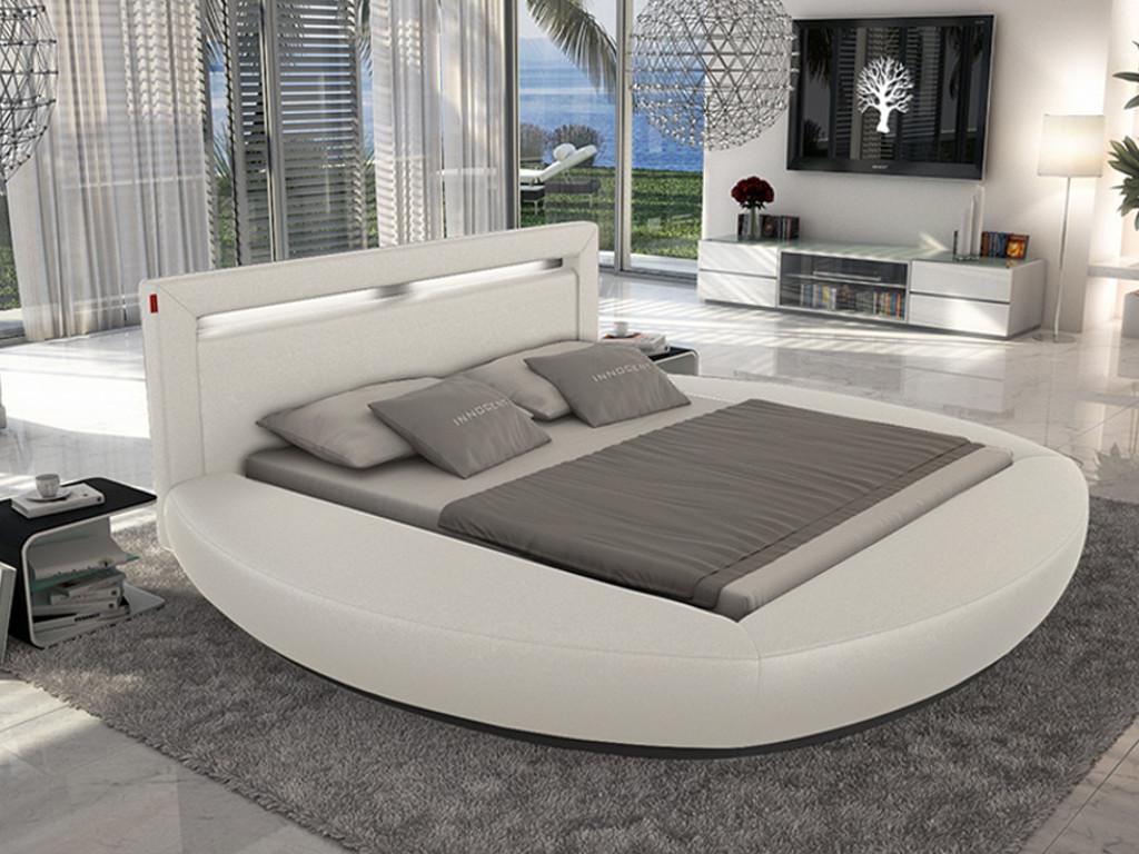 Unique Estructura de cama ABULIS II - 160x200 cm - Piel sintética blanca con leds