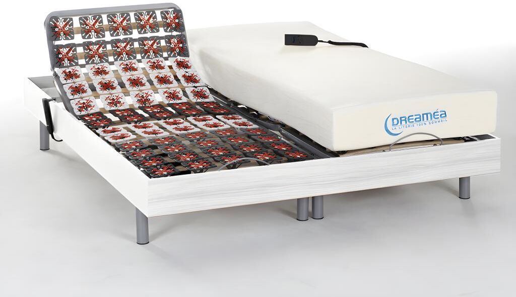 Cama articulada eléctrica con memoria de forma HESIODE III de DREAMEA - Motor OKIN - Blanco - 2x80x200 cm