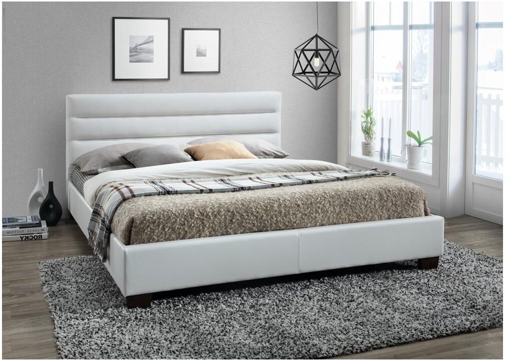 Unique Cama FAUSTIN - 160x200 cm - Piel sintética blanca