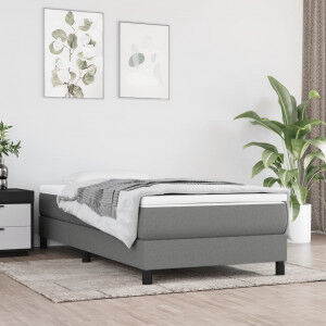 vidaXL Cama Box Spring Con Colchón Tela Gris Oscuro 100x200 Cm