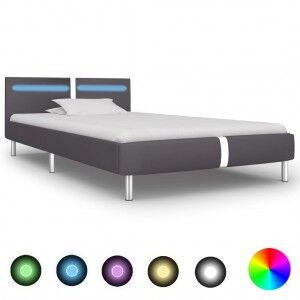 vidaXL Estructura De Cama Con Led De Cuero Sintético Gris 90x200 Cm