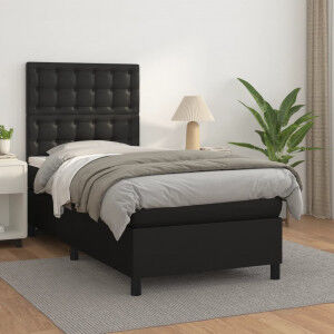 vidaXL Cama Box Spring Con Colchón Cuero Sintético Negro 100x200 Cm