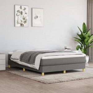 vidaXL Cama Box Spring Con Colchón Tela Gris Oscuro 140x190 Cm