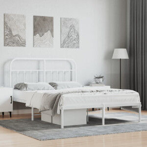 vidaXL Estructura De Cama Con Cabecero Metal Blanca 140x200 Cm