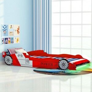 vidaXL Cama Infantil Con Forma De Coche Carreras Y Led  90x200 Cm Roja