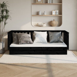 vidaXL Sofá Cama De Madera Maciza De Pino Negro 80x200 Cm