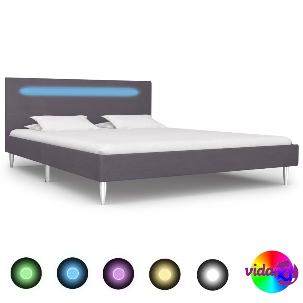 vidaXL Sängynrunko LED-valolla harmaa kangas 135x190 cm