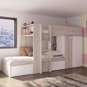 Toscohome Lit superposé pour enfants Bunky avec tiroirs et armoire couleur blanc