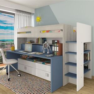 Toscohome Lit superposé Formy pour enfant avec bureau et lit escamotable couleur blanc et bleu clair