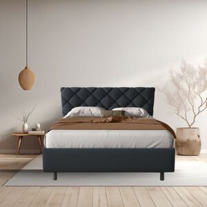 Toscohome Lit double avec conteneur et tête de lit matelassée en diamant couleur anthracite - Bosa