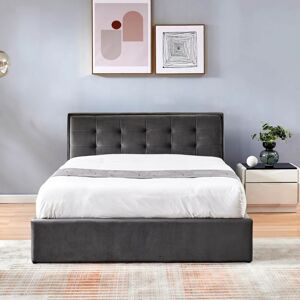 Toscohome Lit double avec conteneur et tête de lit en tissu gris foncé - Coco