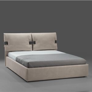 Toscohome Lit double avec conteneur et tête de lit en tissu beige - Grenoble