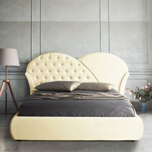 Toscohome Lit double avec coffre de rangement et tête de lit en simili-cuir couleur crème - Marubi