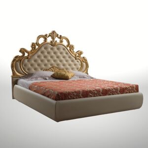 Toscohome Lit double de style baroque avec meuble de rangement couleur crème - Aleksandra
