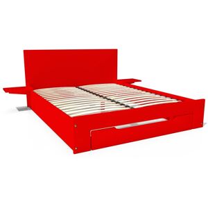 ABC MEUBLES Lit 2 places Happy bois avec tiroir et chevets amovibles - 160x200 - Rouge - 160x200 - Rouge