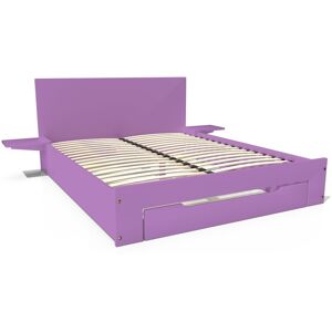 ABC MEUBLES Lit 2 places Happy bois avec tiroir et chevets amovibles - 140x200 - Lilas - 140x200 - Lilas