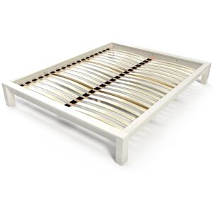 ABC MEUBLES Lit 2 places en bois massif King solide - 140x190 - Blanc - 140x190 - Blanc