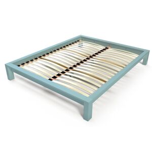 ABC MEUBLES Lit 2 places en bois massif King solide - 140x190 - Bleu Pastel - 140x190 - Bleu Pastel