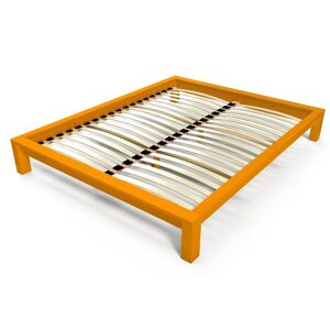 ABC MEUBLES Lit 2 places en bois massif King solide - 140x190 - Orange