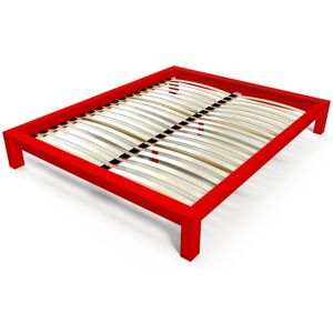 ABC MEUBLES Lit 2 places en bois massif King solide - 140x190 - Rouge - 140x190 - Rouge