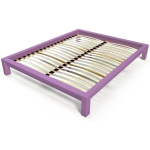 ABC MEUBLES Lit 2 places en bois massif King solide - 140x190 - Lilas - 140x190 - Lilas