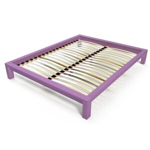 ABC MEUBLES Lit 2 places en bois massif King solide - 140x190 - Lilas