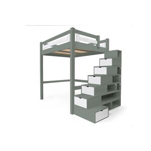ABC MEUBLES Lit Mezzanine adulte bois + escalier cube hauteur réglable Alpage - 160x200 - Gris/Blanc - 160x200 - Gris/Blanc