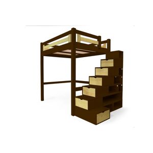 ABC MEUBLES Lit Mezzanine adulte bois + escalier cube hauteur réglable Alpage - 160x200 - Wenge/Vernis Naturel - 160x200 - Wenge/Vernis Naturel
