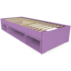 ABC MEUBLES Lit 90x200 1 place rangement Cube bois Maël - 90x200 - Lilas - 90x200 - Lilas