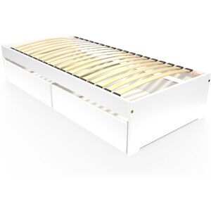 ABC MEUBLES Lit 90x190 simple avec tiroirs de rangement Malo - 90x190 - Blanc