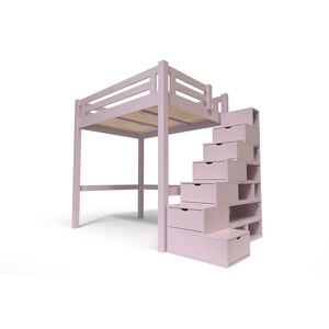 ABC MEUBLES Lit Mezzanine adulte bois + escalier cube hauteur réglable Alpage - 160x200 - Violet Pastel - 160x200 - Violet Pastel