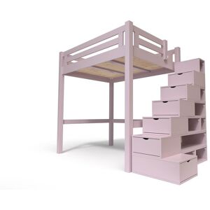 ABC MEUBLES Lit Mezzanine adulte bois + escalier cube hauteur réglable Alpage - 160x200 - Violet Pastel