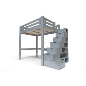 ABC MEUBLES Lit Mezzanine adulte bois + escalier cube hauteur réglable Alpage - 160x200 - Gris Aluminium - 160x200 - Gris Aluminium - Publicité