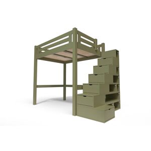 ABC MEUBLES Lit Mezzanine adulte bois + escalier cube hauteur réglable Alpage - 120x200 - Taupe - 120x200 - Taupe