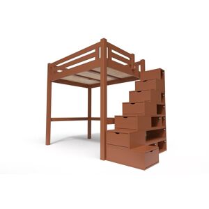 ABC MEUBLES Lit Mezzanine adulte bois + escalier cube hauteur réglable Alpage - 120x200 - Chocolat - 120x200 - Chocolat