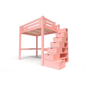 ABC MEUBLES Lit Mezzanine adulte bois + escalier cube hauteur réglable Alpage - 160x200 - Rose Pastel - 160x200 - Rose Pastel - Publicité