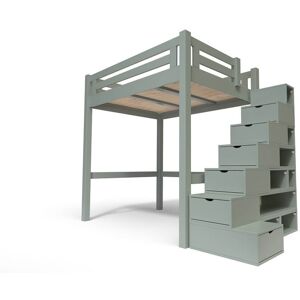 ABC MEUBLES Lit Mezzanine adulte bois + escalier cube hauteur réglable Alpage - 160x200 - Gris - 160x200 - Gris