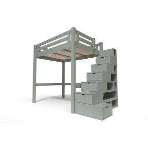 ABC MEUBLES Lit Mezzanine adulte bois + escalier cube hauteur réglable Alpage - 120x200 - Gris