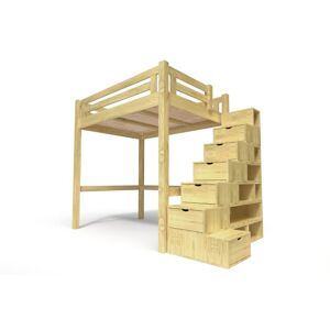 ABC MEUBLES Lit Mezzanine adulte bois + escalier cube hauteur réglable Alpage - 160x200 - Miel - 160x200 - Miel