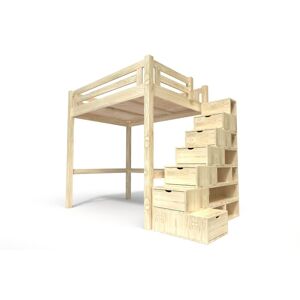 ABC MEUBLES Lit Mezzanine adulte bois + escalier cube hauteur réglable Alpage - 120x200 - Vernis Naturel - 120x200 - Vernis Naturel