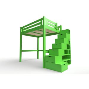 ABC MEUBLES Lit Mezzanine adulte bois + escalier cube hauteur réglable Alpage - 140x200 - Vert