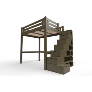 ABC MEUBLES Lit Mezzanine adulte bois + escalier cube hauteur réglable Alpage - 120x200 - Wengé - 120x200 - Wengé