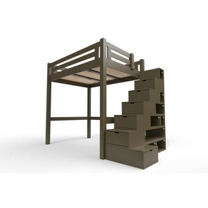 ABC MEUBLES Lit Mezzanine adulte bois + escalier cube hauteur réglable Alpage - 140x200 - Wengé