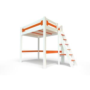 ABC MEUBLES Lit Mezzanine adulte bois + échelle hauteur réglable Alpage - 140x200 - Blanc/Orange