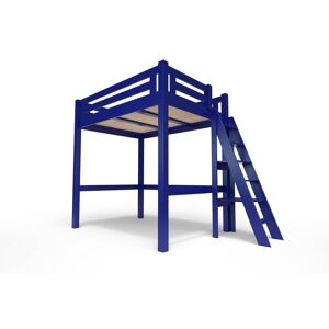 ABC MEUBLES Lit Mezzanine adulte bois + échelle hauteur réglable Alpage - 160x200 - Bleu foncé - 160x200 - Bleu foncé