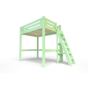 ABC MEUBLES Lit Mezzanine adulte bois + échelle hauteur réglable Alpage - 120x200 - Vert Pastel