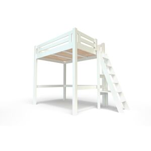 ABC MEUBLES Lit Mezzanine adulte bois + échelle hauteur réglable Alpage - 160x200 - Blanc