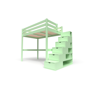 ABC MEUBLES Lit Mezzanine bois avec escalier cube Sylvia - 120x200 - Vert Pastel - 120x200 - Vert Pastel